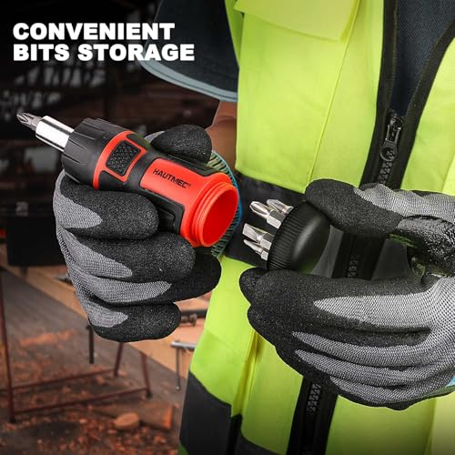 HAUTMEC 6-in-1 Stubby Ratcheting Screwdriver Set, Multi Screwdriver Tool All in One, Ratchet Screwdriver Set with Multi Bit Screw Driver, Chrome Vanadium Steel Shaft, 3PCS Phillips and 3PCS Slotted HAUTMEC