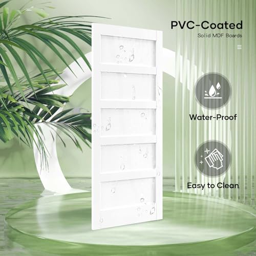 Fredbeck 42x84 inch White Barn Door with 7FT Sliding Door Hardware Kit Included & Handle,MDF,Solid PVC Surface,DIY Assembly,5-Panel FREDBECK