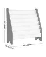 CHOEZON 6-Tier Kids Bookshelf, Kids Sling Bookcase, Magazine and Book Storage Rack, Large Capacity Book Organizer, Book Shelf for Kids Room, Bedroom, Nursery, Playroom, White and Gray MCW07WG CHOEZON