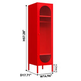 Metal Wardrobe Coat Cabinet with Adjustable Shelves and Hanging Rod,Storage Closet Locker for Bedroom,Kids Room,Office, Home, School,Almirah for Clothes,blanket. (Single Transparency Door, Red) Fumedo