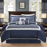 Madison Park Cozy Comforter Set-Deluxe Hotel Collection, All Season Down Alternative Luxury Bedding with Matching Shams, Decorative Pillows, Cal King(104"x92"), Genevieve, Navy 7 Piece Madison Park