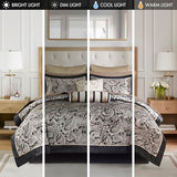 Madison Park Aubrey Cozy Comforter Set, Faux Silk Jacquard Paisley Design - All Season Down Alternative Bedding with Cotton Bed Sheets, Bed Skirt & Toss Pillows, King Black 12 Piece Madison Park