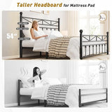 EnHomee 54" Metal King Bed Frame with Tall Headboard & Footboard, LED Light King Bed Frame, Strong Metal Slats Support and Noise-Free Design with Under Bed Storage/No Box Spring Needed/Black EnHomee