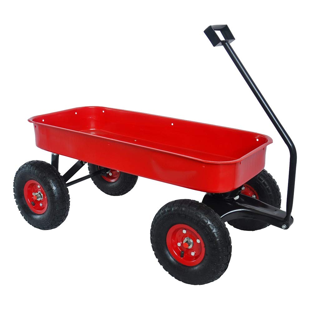 ZeHuoGe Outdoor Sport Wagon All Terrain Pulling w/Removable Wooden Side Panels Air Tires Big Foot Panel Wagon 330 lbs. Weight Capacity Sturdy All Steel Wagon Bed - WoodArtSupply