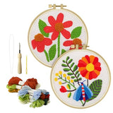 Betoom 2PCS Punch Needle Kits Adults Beginner, DIY Flower Dragonfly Punch Needle Kits for Adults with Patterns, Tools, Yarns, Hoop