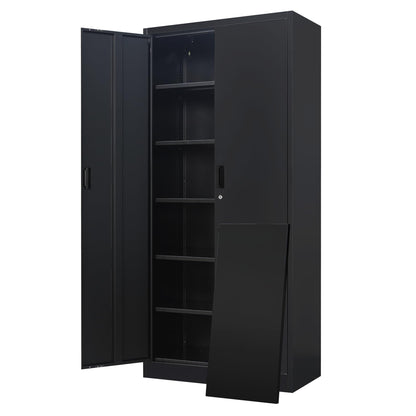 Metal Garage Storage Cabinets，71” Tall Metal File Cabinet with 5 Adjustable Shelves, Lockable Storage Cabinets for Office, Home, Garage, Warehouse 71" H x 31.5" W x 15.8" D (Black)