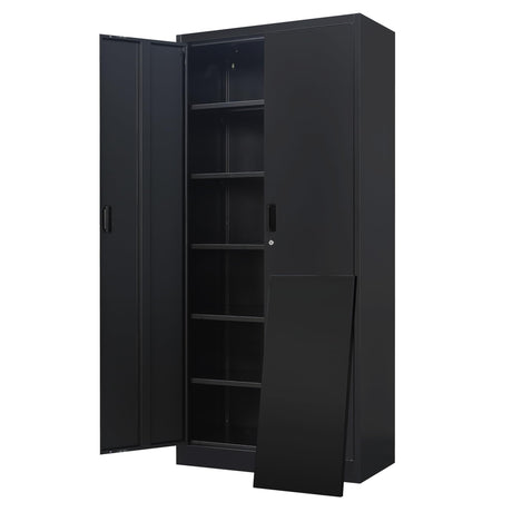Metal Garage Storage Cabinets，71” Tall Metal File Cabinet with 5 Adjustable Shelves, Lockable Storage Cabinets for Office, Home, Garage, Warehouse 71" H x 31.5" W x 15.8" D (Black) TaskStorz