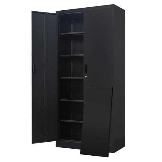 Metal Garage Storage Cabinets，71” Tall Metal File Cabinet with 5 Adjustable Shelves, Lockable Storage Cabinets for Office, Home, Garage, Warehouse 71" H x 31.5" W x 15.8" D (Black)