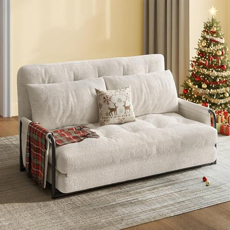WLIVE Futon Sofa Bed, Floor Chair with Adjustable Backrest, Bean Bag Bed for Adults, with Armrest, Pillow, Low Profile for Living Room, Reading, Bedroom, Loveseat, Grey WLIVE