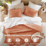 Comfort Spaces Comforter for Queen Size Bed, Geometric Diamond Tufted Boho Comforter Set Queen, All Season Lightweight Bedding Set, Matching Sham, Full/Queen Terracotta 3 Piece Comfort Spaces