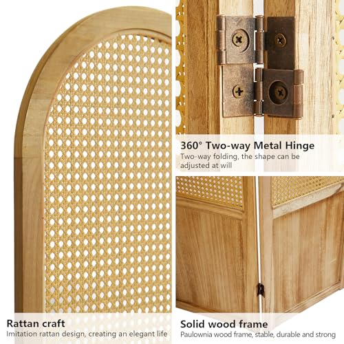Asnefeli Room Divider 4 Panel, Folding Privacy Screen, Foldable Wood Divider Room Dec, Rattan Room Divider, Portable Partition Screen, Wall Divider for Room Separation Bedroom Home Office (Natural) Asnefeli
