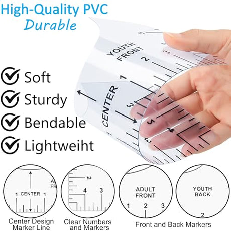 12Pcs Tshirt Ruler Guide for Vinyl Alignment, T Shirt Rulers to Center Designs Pocket Logo, Fit for Heat Press, Alignment, Children Youth Adult, Front and Back Measurement Belalasuyu