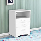 White Nightstand with Charging Station, Modern End Side Table with 3 Drawers, Wooden Cabinet Stand by Sofa, Bedside Tables for Bedroom with USB Ports Outlet & Open Storage HOSEOKA