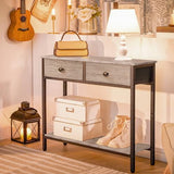 HOOBRO 29.5" Narrow Console Table with 2 Fabric Drawers, Small Entryway Table with 2-Tier Storage Shelves, Sofa Table, Behind Couch Table, for Living Room, Hallway, Greige and Black BG71XG01 HOOBRO