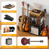 Guitar Stands Floor with 4 Guitar Holders, 3-Tier Guitar Stand Multiple Guitars, Guitar Rack with Amp Stand & Cloth Drawer, Multi Guitar Stand for Music Studio, Guitar Accessories gift for Music Lover Elerator