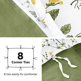 Bedsure Duvet Cover Queen Size - 100% Cotton Reversible Floral Queen Duvet Cover Set with Zipper Closure, 3 Pieces Soft & Breathable Green Bedding Set with 2 Pillow Shams 20"x26" Bedsure