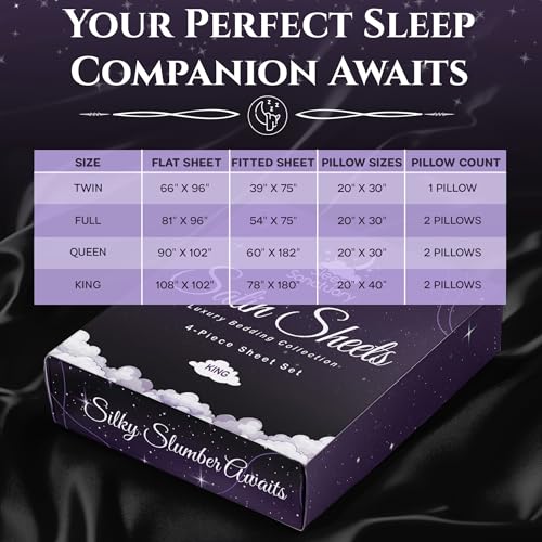 SLEEP SANCTUARY Satin Sheets Queen Size – 4 Piece Luxury Silky Bed Set, Softer Than Silk, 15" Deep Pocket, Cooling & Wrinkle-Free, Moisture-Wicking & Breathable for Hair & Skin (Black) SLEEP SANCTUARY
