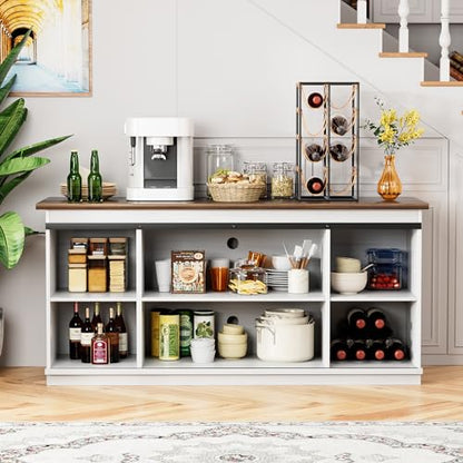 Shahoo Farmhouse Sideboard Buffet Cabinet, Coffee Bar Storage with Sliding Barn Doors, Shelf for Home Dining Room, 27.5 Height, White - WoodArtSupply