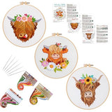 Louise Maelys 3 Sets Highland Cow Embroidery Kits for Beginners,Cross Stitch Kit for Adults,Starters DIY Needlepoint Including Embroidery Hoop Cloth Needles Instruction and Threads