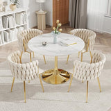 HAIZAO Round Dining Table Set for 4, 34'' Mid Century Modern Circle Kitchen Dinner Room Set, 5 Piece Small Modern Circular Tulip Table Set with Velvet Chairs, for Apartment Home HAIZAO