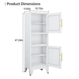 RISTERN 48" Metal Bathroom Storage Cabinet, Kitchen Pantry Storage Cabinet with 2 Doors and Adjustable Shelves, Steel Corner Floor File for Bathroom, Living Room, White, 11.81"D x 15.75"W x 47.64"H RISTERN