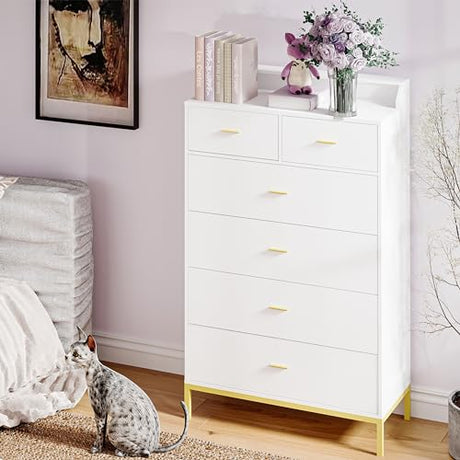 VoirStar 6 Drawers Dresser with LED Light, Dresser for Bedroom with LED Light Large Dressers, Modern Dresser Storage Organizer, 6 Drawers Chest White with shelves for Bedroom, Living Room, Hallway VoirStar