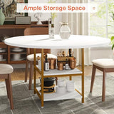 Tribesigns 47 Inches Dining Table Kitchen Tables for Dining Room, 4 People Round Dinner Table with Storage Shelves for Dinner Room Kitchen Living Room, White Gold(Only Table) Tribesigns