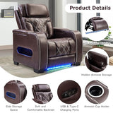 CANMOV Electric Power Recliner Chair, PU Leather Home Theater Seating with Power Headrest, Electric Recliner Sofa Chair with Ambient Lighting,Cup Holders,USB & Type C Ports, Armrest Storage,Brown
