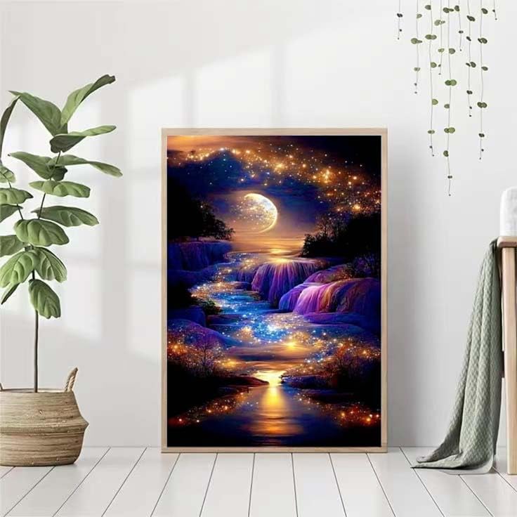 Waterfall Landscape Diamond Art Kits For Adults,DIY Moonlight Diamond Painting Kits For Adults Beginners,5D Full Drill Diamond Dots With Diamond Gem Art And Crafts For Home Wall Decor 12x16inch ZQEATRY