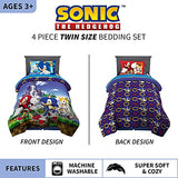 Franco Kids Bedding Super Soft Comforter and Sheet Set, 4 Piece Twin Size, Sonic The Hedgehog, Anime Franco