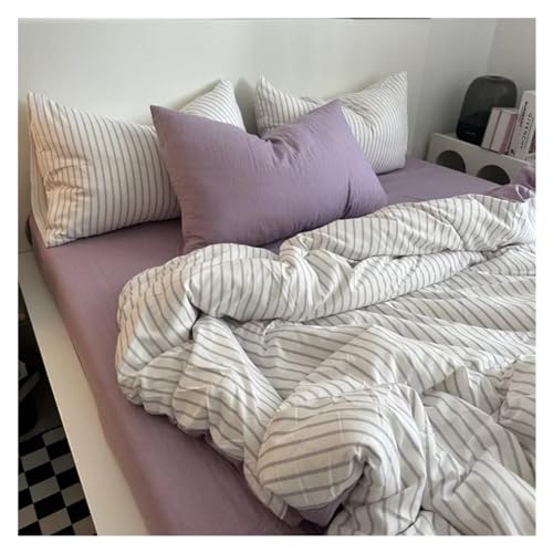 YUSIWOAL Japanese Stripes Duvet Cover Set with Bed Linens Single/Queen/King Size Comforter Bedding Set Compatible with Double Bed Cover Quilt,Summer Duvet Cover sets(D,Queen Size 4pcs) YUSIWOAL