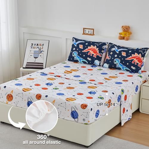 A Nice Night 5pc Glow in The Dark Kids Comforter Set,Dinosaur Galaxy Printed, Space Bedding Set Twin Size for Boys Girls Teen A Nice Night