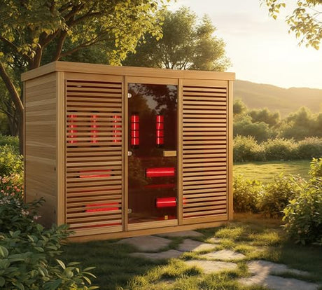 AURGOD Customize Outdoor Red Cedar Steam $ Infrared Saunas 3-8 Person, Wood Burning Stove or ETL Harvia Heater, Dual System Sauna 220V, with Rock, Bluetooth Speaker APP Control(0-195℉) AURGOD