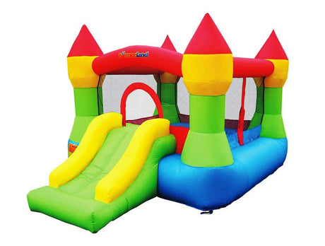 Bounceland Bounce House Castle with Basketball Hoop Inflatable Bouncer, Fun Slide, Safe Entrance Opening, UL Certified Strong Blower Included, 12 ft x 9 ft x 7 ft H Bounceland