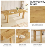 HIPIHOM Extendable Dining Table for 6-8 People, 63 to 78.7 Inch Rectangular MDF Table, Farmhouse Rustic Style, Space-Saving Design for Dining Room, Kitchen, Meeting HIPIHOM