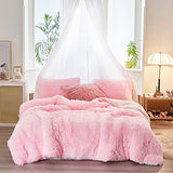Flysheep Luxury Faux Fur Shaggy Comforter Set Twin Size, Plush & Sherpa Reversible Comforter Pink, 3 Pieces Fluffy Fuzzy Bedding Set Ultra Soft and Warm for Kids (1 Comforter + 2 Pillowcases) Flysheep