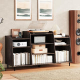 Rresyet 55" Record Player Stand with Charging Station, 4-Tier Vinyl Record Storage Cabinet with Divided Shelves, Adjustable Shelf，Large Capacity Storage for Music Room Living Room Rresyet