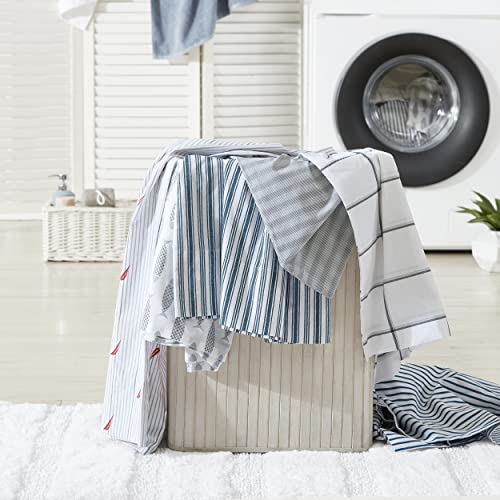 Nautica - Queen Sheets, Cotton Percale Preppy Bedding Set, Crisp & Cool, Lightweight & Breathable (Coleridge Stripe Blue, Queen) Nautica
