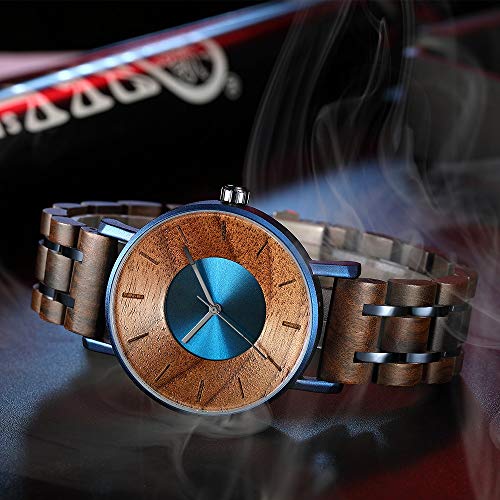 WASTIME Wooden Watch for Men Women, Stylish Chronograph Military Casual Calendar Wood Watches (B-Blue) WASTIME
