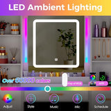 ANWBROAD Makeup Vanity Desk with Mirror and Lights 3 Colors Large Vanity Table with 7 Drawers & RGB Lights White Makeup Table with Charging Station 6 Storage Shelves Stool for Bedroom Women UBDT96W ANWBROAD