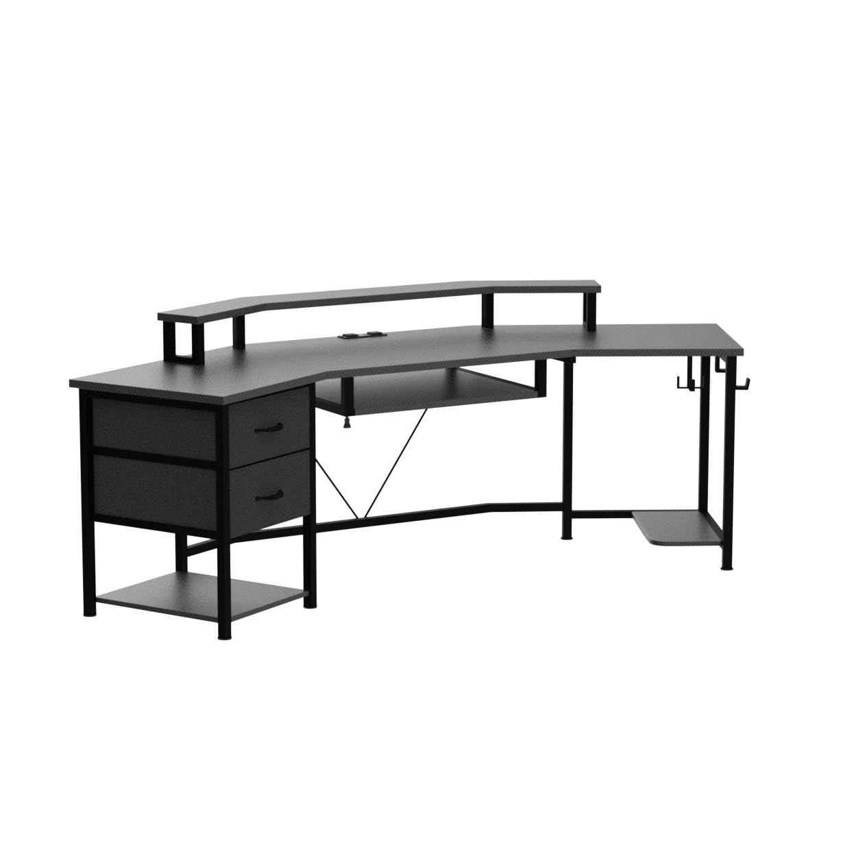 SEDETA 79" Gaming Desk, Computer Desk with 2 Fabric Drawers & LED Light, L Shaped Gaming Desk with Storage Shelf for Home Office, Carbon Fiber Black - WoodArtSupply