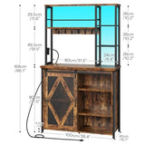 HOOBRO Bakers Rack with Power Outlet and LED Light, Microwave Stand with Sliding Barn Door, Coffee Bar Cabinet with 6-S Hooks, Kitchen Storage Shelf with Cabinet, Rustic Brown and Black BF23UDHB01