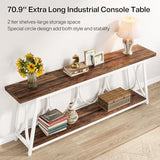 Tribesigns 70.9 inch Extra Long Console Table, Industrial Sofa Table Behind Couch with 2 Tier Storage Shelf, Narrow Entryway Hallway Accent Table for Living Room, White & Brown Tribesigns