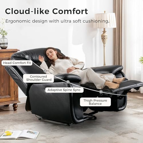 HAOMARKETS Electric Recliner Chair, Soft PU Leather Power Recliners with Padded Backrest, Single Overstuffed Heavy Duty Reclining Sofa for Living Room Bedroom, Black HAOMARKETS