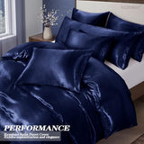 MILVOWOC 6 Pcs Navy Blue Satin Duvet Cover Full/Queen Size Set, Silky Bed Duvet Cover Ultra Soft Comforter Cover, 1 Satin Duvet Cover, 1 Body Pillowcase, 4 Pillow Cases (No Comforter) MILVOWOC