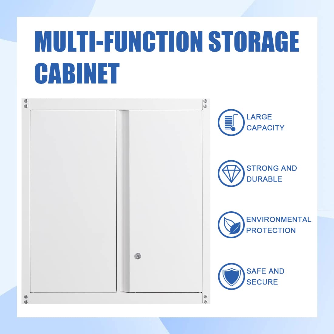 GREATMEET Metal Wall Cabinet, Wall Mount Metal Cabinet for Garage Storage, Locking Cabinet with Doors and Adjustable Shelf, Steel White Cabinet for Utility Room, Garage GREATMEET