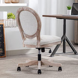 LukeAlon Vintage Linen Office Chair, Adjustable Height Swivel Task Chair with Wood Frame Armless Desk Chair with Wheels Upholstered Round Back Vanity Chair for Home Office Study Room, Beige LukeAlon