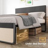 IDEALHOUSE Queen Bed Frame with Storage Drawers, Upholstered Platform Bed Frame with Metal Slats Support, Under Bed Storage Mattress Foundation, No Box Spring Needed, Noise Free, Easy Assembly IDEALHOUSE