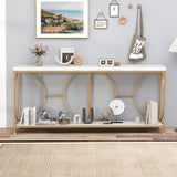Giantex 71" Console Table, 2-Tier Extra-Long Gold Entryway Table w/Storage Shelf, Faux Marble Top, Narrow Sofa Table with Geometric Frame, Behind Couch Entry Table for Living Room, Hallway, Foyer Giantex
