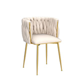 Nrizc Velvet Dining Chairs Set of 4, Woven Upholstered Dining Chairs with Gold Metal Legs, Modern Accent Chairs for Living Room, Dining Room, Kitchen Nrizc